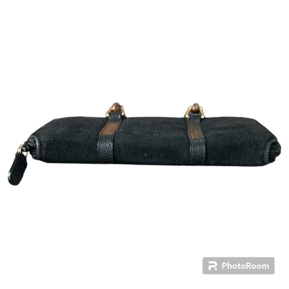 Vintage Gucci zip around wallet on a chain WOC crossbody black suede bamboo - Picture 8 of 16